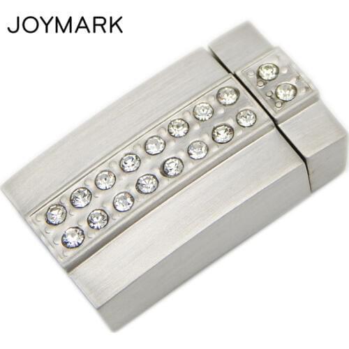 12x3.5mm Hole Rhinestones Pave Smooth And Matte Rectangle Stainless Steel Magnetic Clasps For Leather Cord Jewelry BXGC-154