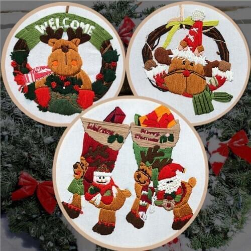2 Sets Embroidery Knitting Kit DIY Fil Tools Material Pack Cross Stitch For Beginner Cartoon Christmas Theme Decorate Paintings