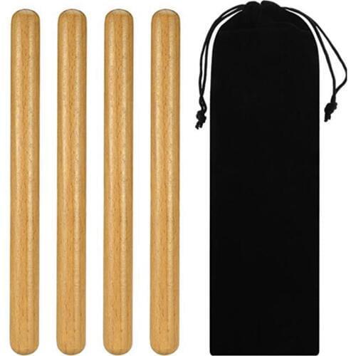 2 Pairs Classical Solid Hardwood Claves Percussion Instrument 8 Inch Rhythm Sticks with a Carry Bag
