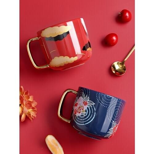 350ml Chinese Style Ceramic Coffee Mug Tea Milk Cups Water Drinkware Present for Family Kitchen Dinning Bar Dinnerware Dishware