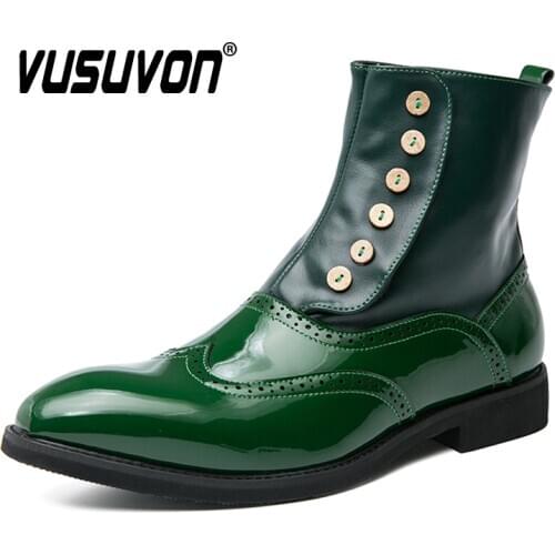 38-46 Men Boots Leather Autumn Fashion Brogue Shoes Comfortable Brand Black Green Safety Shoes Gladiator Ankle Boots