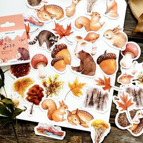 46Pcs/box Autumn Animal Stickers For Diary Journal Flakes Scrapbooking Decoration