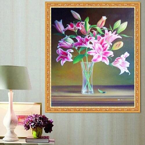 5D Diy Diamond Embroidery Mosaic Flower Diamond Painting Kits Dill Canvas Cross Stitch Pink Lily Living Room Decoration