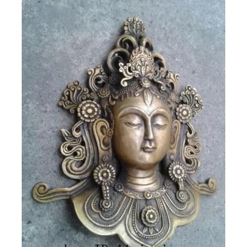 8.5" Chinese Copper GuanYin Mask Kwan-yin Tara Buddha Head Statue