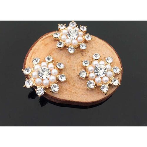 Free Shipping 50pcs/lot 24mm Flatback Rhinestone Button Pearl Button For Hair Flower Wedding Invitation HANZ016