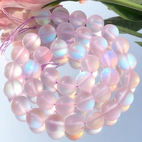 6/8/10/12mm Matte Pink Glitter Austria Crystal Glass Stone Loose Spacer MoonStone Beads For Jewelry Making Diy Bracelet Necklace