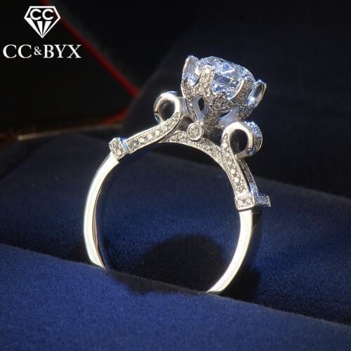 CC Jewelry Silver Rings For Women White Gold Color Fashion Jewelry Luxury Round Bride Wedding Engagement Chic Ring Jewelry CC582