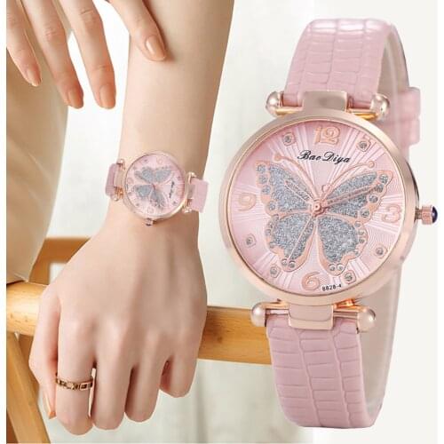 Butterfly Diamond Dial Design Women Quartz Watches Fashion Casual Ladies Wristwatches Simple Woman Leather Clock Montre Femme