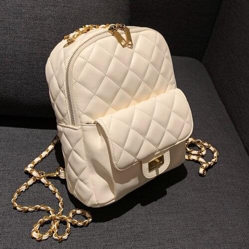 Diamond Grain Design Women Backpacks 2021 New Ladies Backpack Girls School Bag Ladies Hand Bag Chain Female Shoulder Bag Daypack