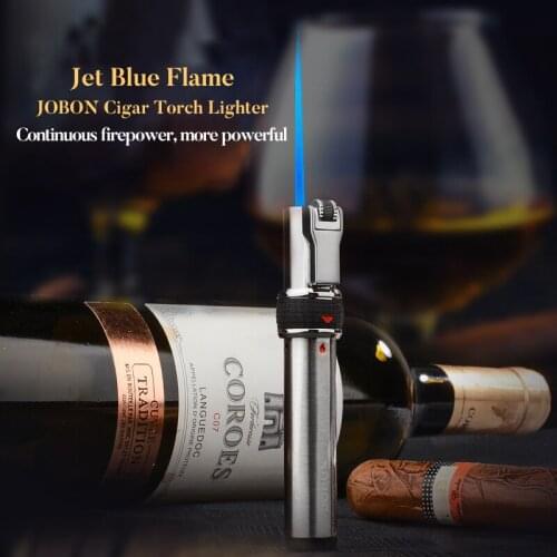 Jobon New Design Luxury Jet Blue Flame Gas Butane Flint Windproof Torch Lighter For Cigarette Cigar Smoking Tools Accessories