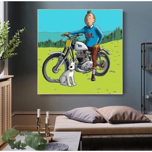 Hand Made Oil Painting The Adventures of Tintin Modern Art Artworks Funny TinTin Cartoon On Canvas For Kids Room