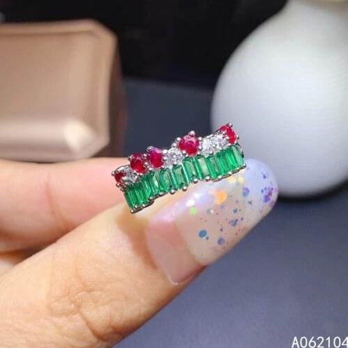 KJJEAXCMY fine jewelry 925 sterling silver inlaid natural ruby Womens Small and fresh round gem adjustable ring support detecti