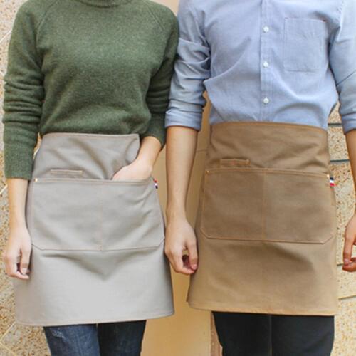 Brown Gray Canvas Waist Apron Cotton Strap Barista Bartender Baker Pastry Chef Uniform Mixologist Florist Artist Work Wear E18