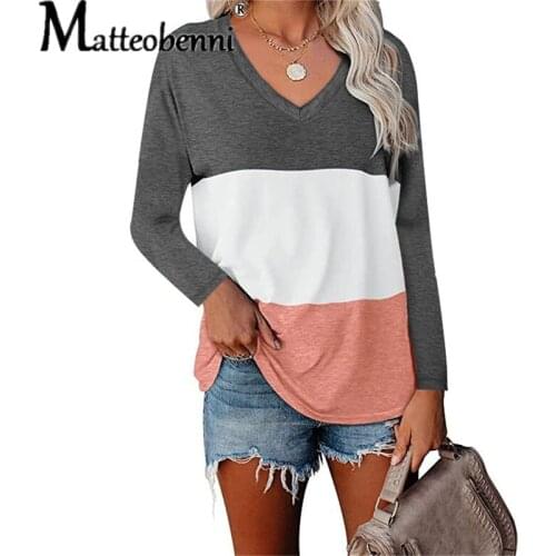 Fashion Ladies Long Sleeve Stitching Color Blouse Women Casual Tops Shirt Striped Printed T-shirt 2021 Autumn New Female Blouses