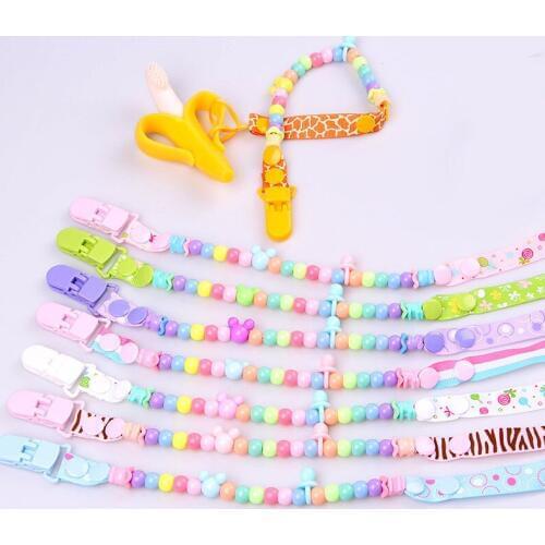Fashion Newborn Baby Pacifier Clips Chain Baby Nipple Holder DIY Round Bead Pacifier Chain Clip for Child Nipple Folder