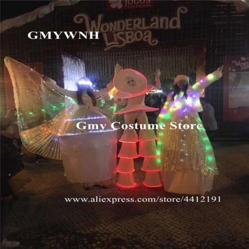 C26 Ballroom dance RGB colorful light led costumes stilts robot men wears dress performance outfit luminous glowing clothe disco
