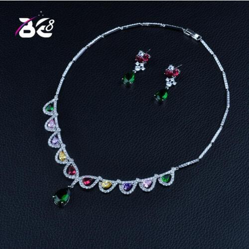 Be 8 Newest Luxury Sparking Brilliant AAA Cubic Zircon Clear Necalace Earring Wedding Bridal Jewelry Sets Dress Accessories S361