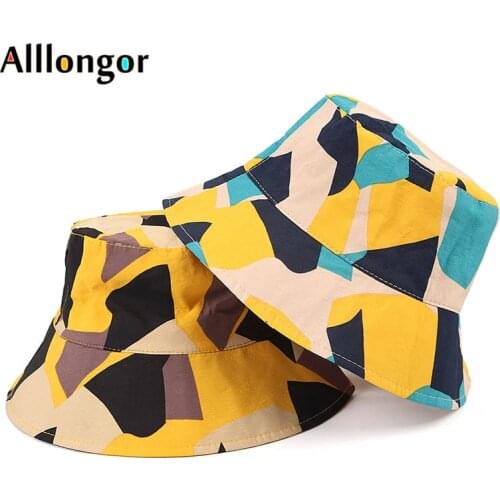 Summer Panama Women Bucket Hat 2021 Streetwear Thin Chapeau Bob Femme Geometric Plaid Print Hip Hop Caps Sun Fisherman Hats