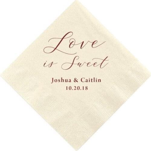 Personalized Wedding Napkins - Love is Sweet Rehearsal Dinner, Engagement Party, Custom Bar Napkins, Custom Wedding Napkins