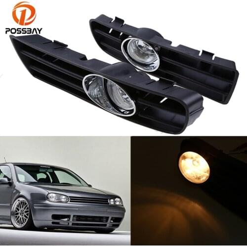 POSSBAY Car Front Lower Bumper Fog Light LED Daytime Running Lights for VW Golf/Variant/4 Motion 1998-2006 Halogen Foglamps