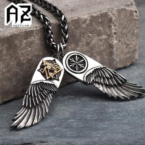 AZ Religious Pendants 316L Stainless Steel Eye of Horus Wings Necklace For Men Women Gothic Jewelry Free Shipping