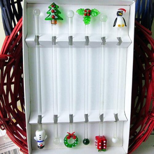 Custom handmade Christmas Snowman, Christmas tree, gift package, penguin, auspicious leaves, wreath mixing glass swizzle sticks