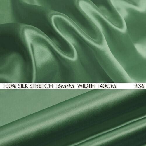 SILK STRETCH SATIN 140cm width 16momme Pure Silk Shiny Dress Fabrics Slightly Stretch Lycra Fabric Sea Green 36