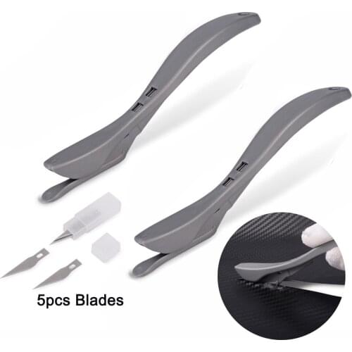 EHDIS Carbon Fiber Tint Knife Cutter +5pcs Blades Car Wrap Vinyl Paper Slitter Foil Body Film Sheet Decals Cutting Craft Tools