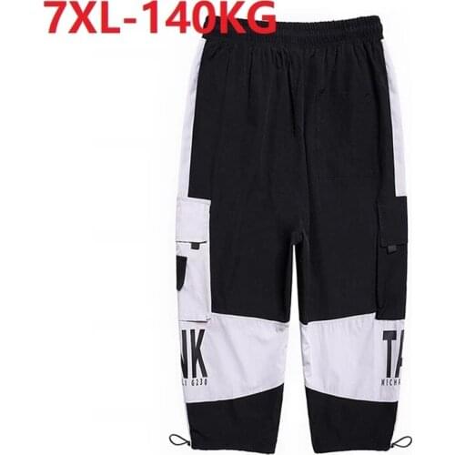 High quality summer men high street cargo pants pockets letter plus size 7XL cool pants korea style loose calf length pants thin