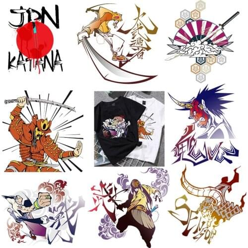 Japan Katana Anime Heat Transfers Vinyl Motorcycle Biker Iron On Patches For Clothing DIY Stripes On Clothes Applique Jacket Man