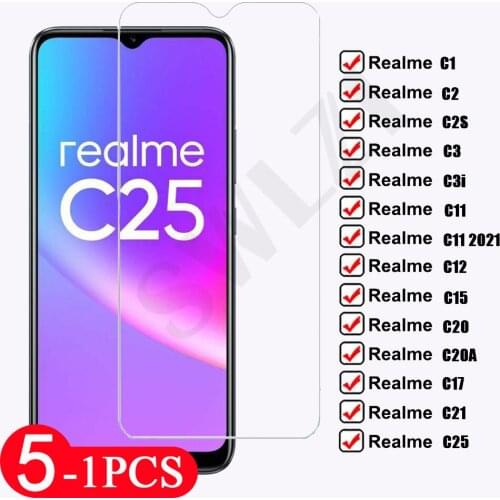 5/3/1Pcs for Realme C25 C21 C17 C15 C12 C11 2021 C20 C20A Phone Screen Protector Tempered Glass C1 C2 C2S C3 C3I Protective Film
