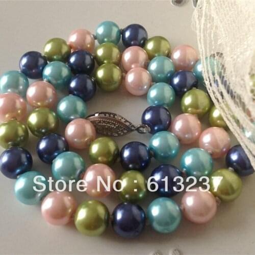 Fashion 8mm multicolor shell simulated-pearl round bead chains rope necklace for women hot sale jewelry making 18inch MY4076