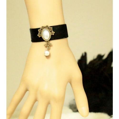 New Gothic Retro Handmade Women Jewelry Black Velvet Ribbon Simulated Pearl Pendant Bracelets Wristband Bangles