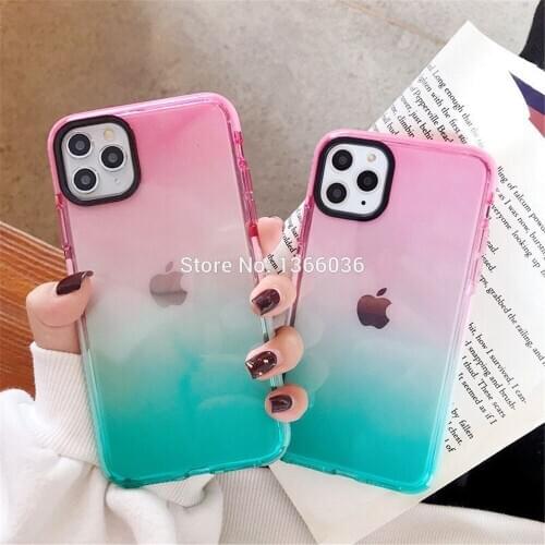 100pcs Gradient Color Clear Phone Case For iPhone 11 Pro XS MAX 7 X XR SE 2020 8 6s Plus Candy Color Back Cover