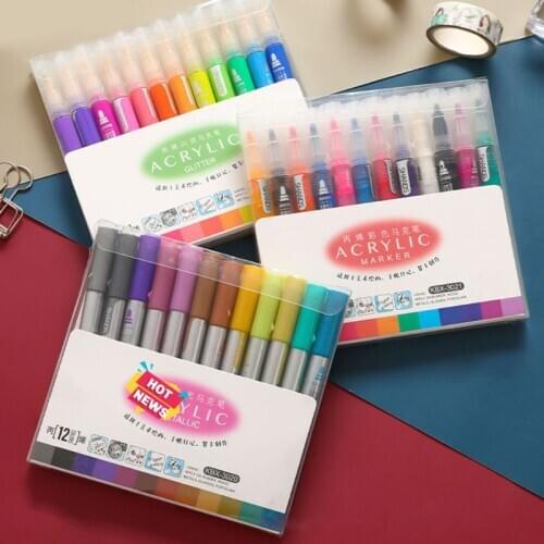 12 Colors Acrylic Paint Marker Pen for Ceramic Rock Glass Porcelain Mug Wood Canvas Painting
