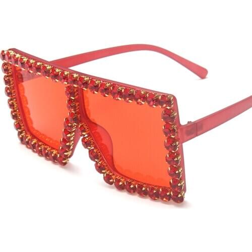 2020 Square Mosaic Diamond Sunglasses Women Oversized Personality High Quality Female Sun Glasses Transparent Color Frame UV400