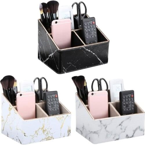 3 Grids Marble Leather Desk Stationery Organizer Pen Pencil Holder Mobile Phone Remote Control Storage Box