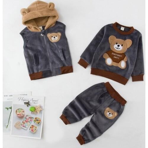 New Autumn Winter Baby Fashion Clothes Kids Boy Girls Sweatershirt +Vest Coat+Pants 3Pcs/set Children Clothing Toddler Outfits