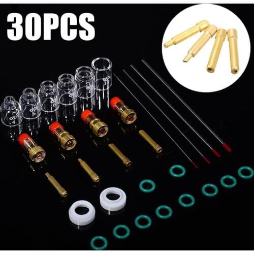 30pcs TIG Welding Kit Accessories Stubby Tig Gas Len Glass Cup Tungsten Needle for WP17/18/26 Tig Welding Torch