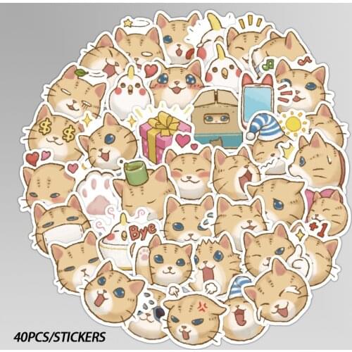 40 pcs/set Kawaii Cartoon Naughty Cat PVC Waterproof N Times Adhesive Stickers Scrapbooking Diy Bullet Journal Sticker Korean