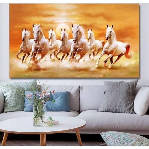 5D DIY Diamond Embroidery Seven Running Horses Full Square Round diamond painting Mosaic Handmade Large wall decor