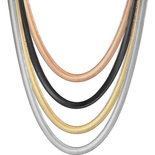 6mm Flat Snake Chain Necklace Womens Mens Gold Black Color Jewelry Stainless Steel Herringbone Chain 24 inch