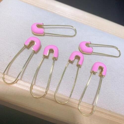 6 Pairs, Gothic Colorful Enamel Safety Pin Long Stud Earrings Ear Threader Fashion Jewelry
