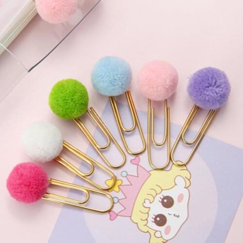 6Pcs Cute Hairball Paper Clip Binder Clamp Holder Bookmark Office Stationery
