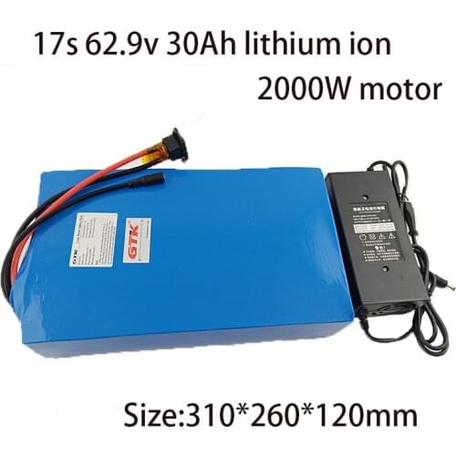 60V 30Ah Lithium 17s 62.9V 30AH battery for 1500W 2000W bike scooter +5A Charger