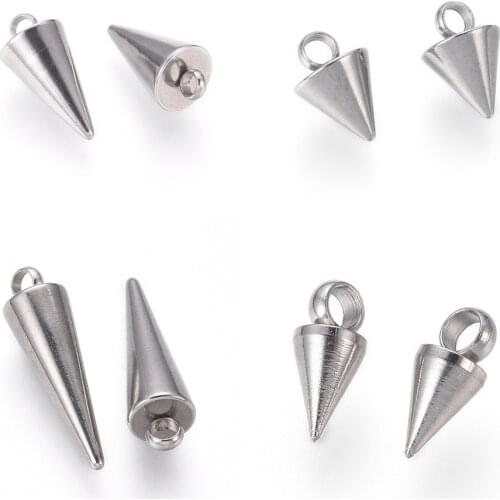 100Pcs Stainless Steel Cone Pendants Polished Smooth Spike Bead Charms 6.5-18mm for DIY Jewelry Making Accessory