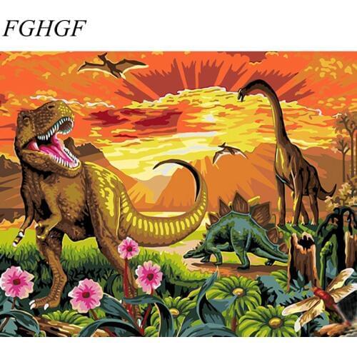 FGHGF Abstract DIY Dinosaur Painting By Numbers Home Decor DIY Canvas Oil Painting Of Abstract Cat For Living Room