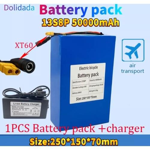 2021New 48V 50000mAh battery 18650 13S8P Lithium Battery Pack 2000W electric bicycle battery Built in 50A BMS+54.6V Charger