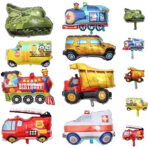 Aluminum foil balloon toy fire truck train engineering vehicle children birthday balloon decoration party party decoration