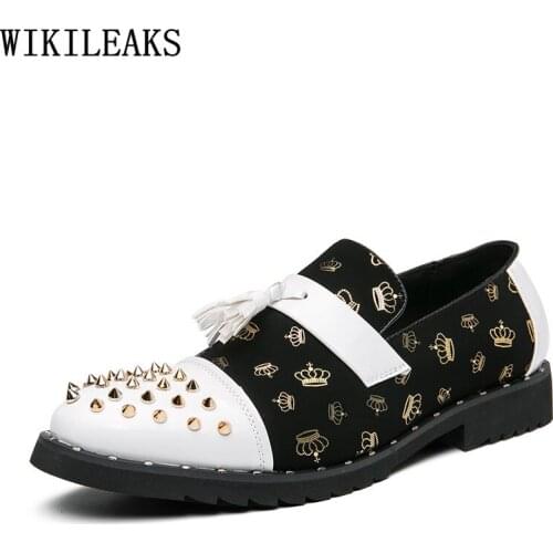 Black Formal Loafers Shoes Man Designer Dress Shoes for Men 2021 Punk White Fashion Party Shoes Men Chaussure Homme Zapatillas